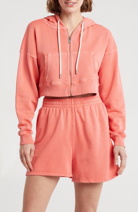 Rib Mix Crop Zip Hoodie