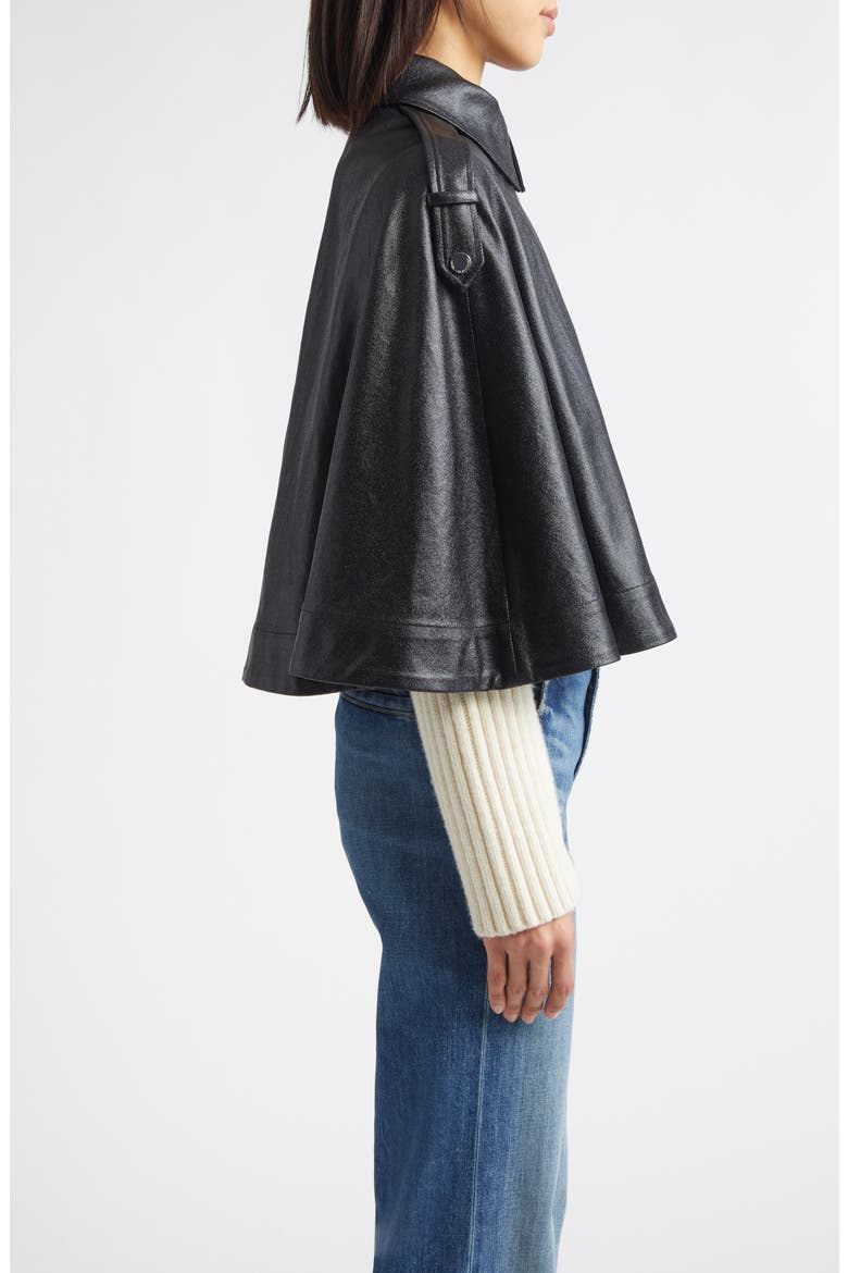 Beatrix Rib Sleeves Coated Twill Cape, Alternate, color, BLACK