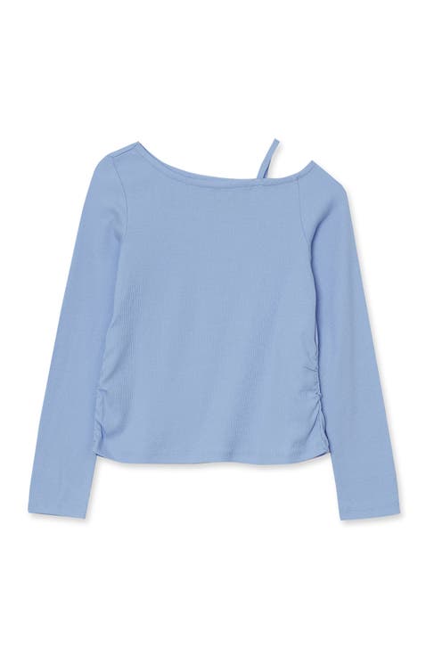 Girls Long Sleeve One Shoulder Rib Knit Top