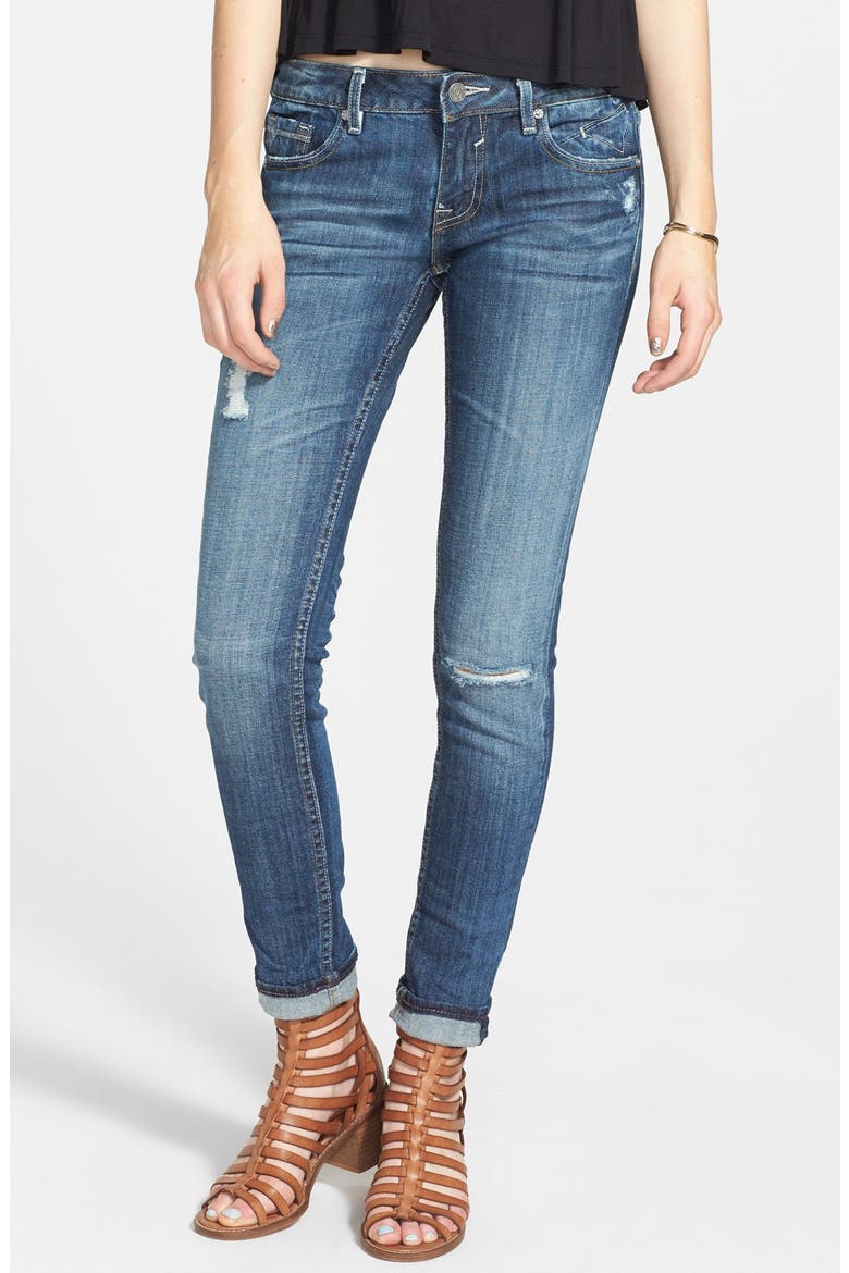Destroyed Crop Skinny Boyfriend Jeans, Main, color, DARK WASH