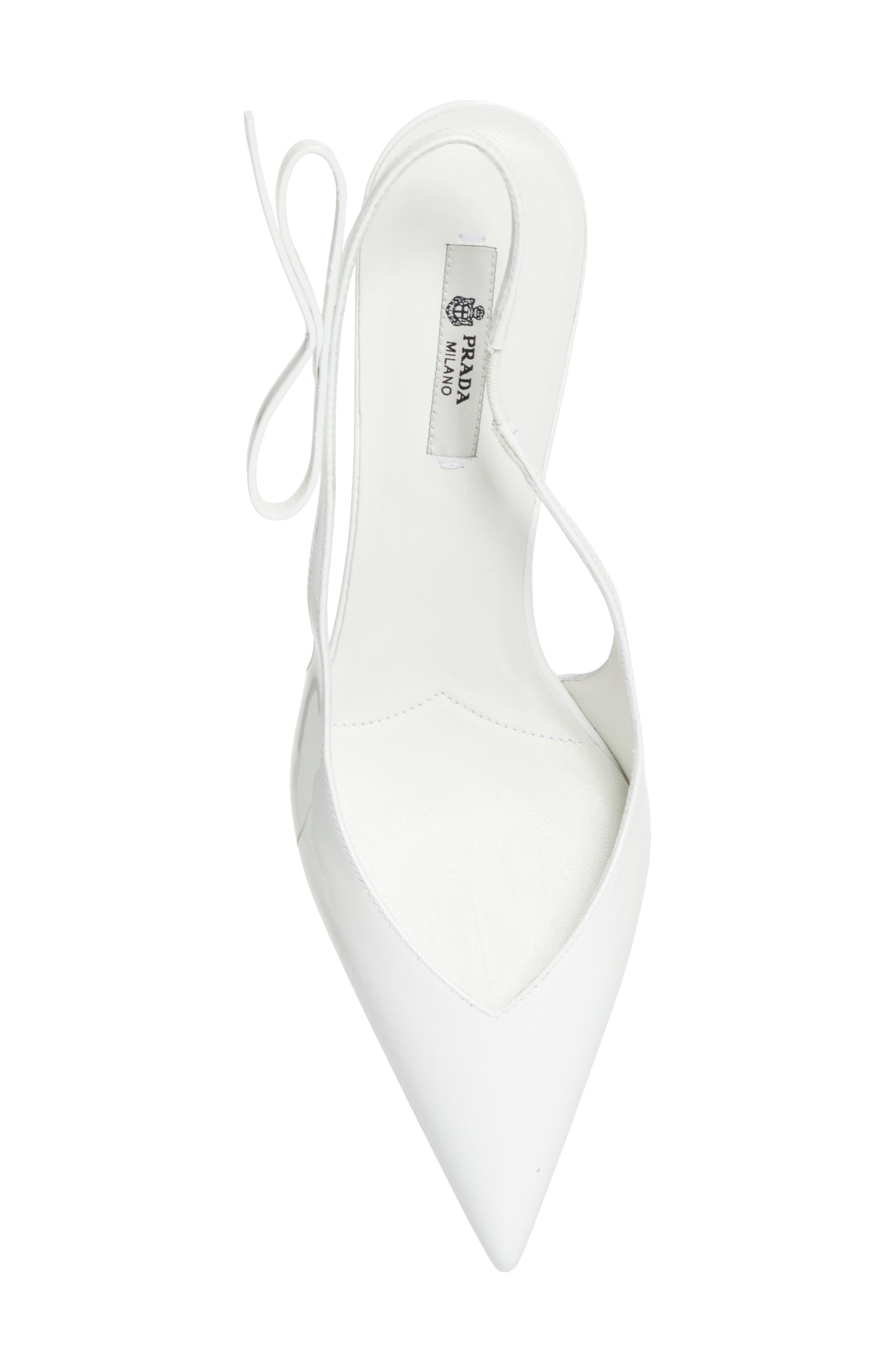 Bow Ponted Toe Slingback Pump, Alternate, color, BIANCO