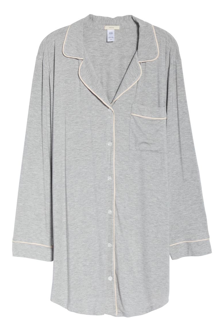 Gisele Jersey Knit Sleep Shirt, Alternate, color, HEATHER GREY/SORBET PINK