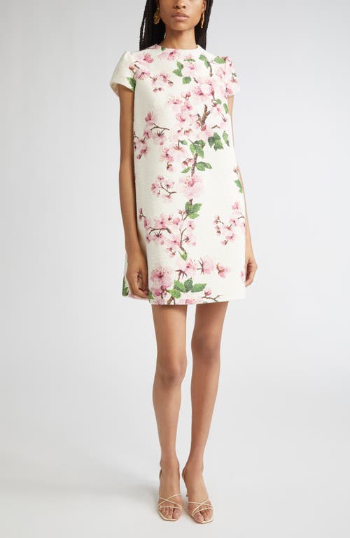 Oscar De La Renta Cherry Blossom Cap Sleeve Shift Dress