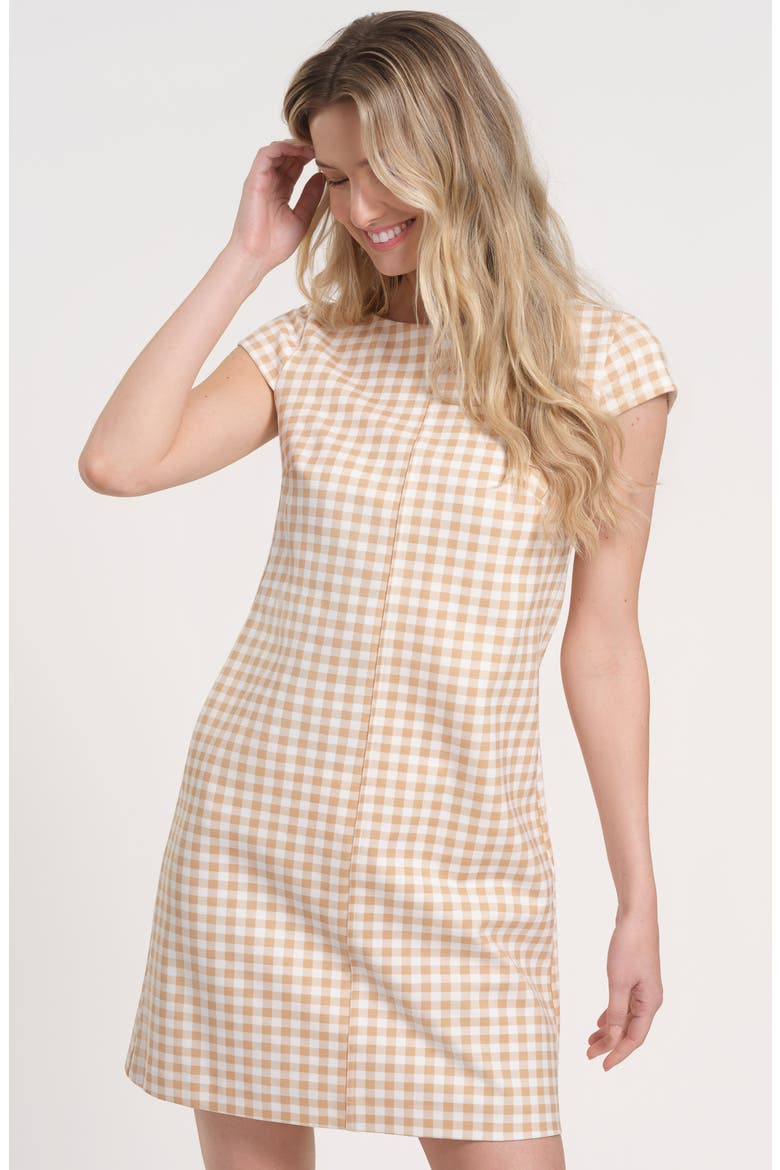 Gingham Cap Sleeve Minidress, Alternate, color, BEIGE/ WHITE