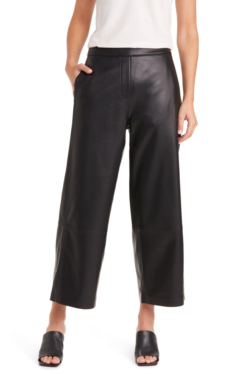 KOBI HALPERIN Bernie Faux Leather Wide Leg Crop Pants, Main, color, Black