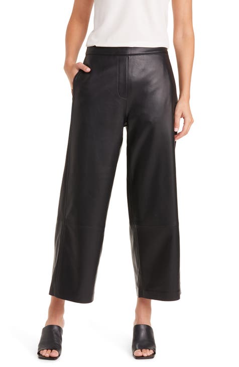 Trend4us Women's High-Waisted Faux Leather Wide Leg Pants