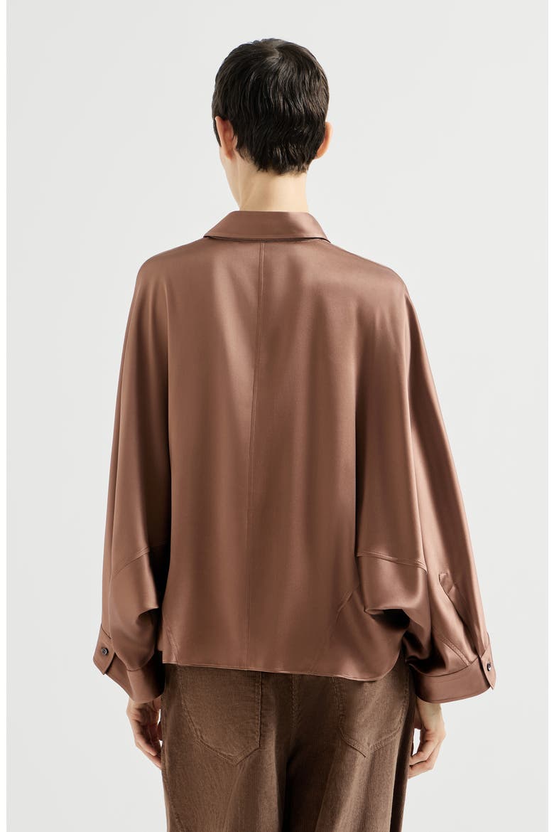Stretch silk satin shirt with monili, Alternate, color, Dattero
