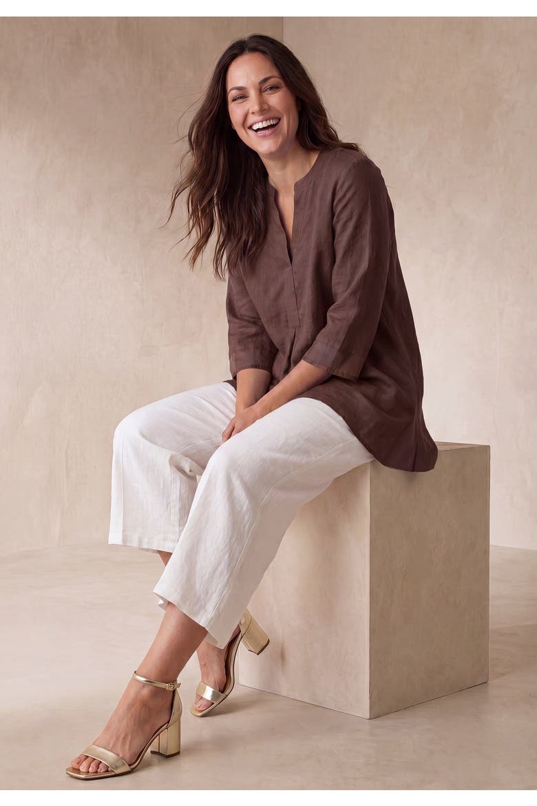 Hi Low Linen Tunic, Alternate, color, RICH BROWN