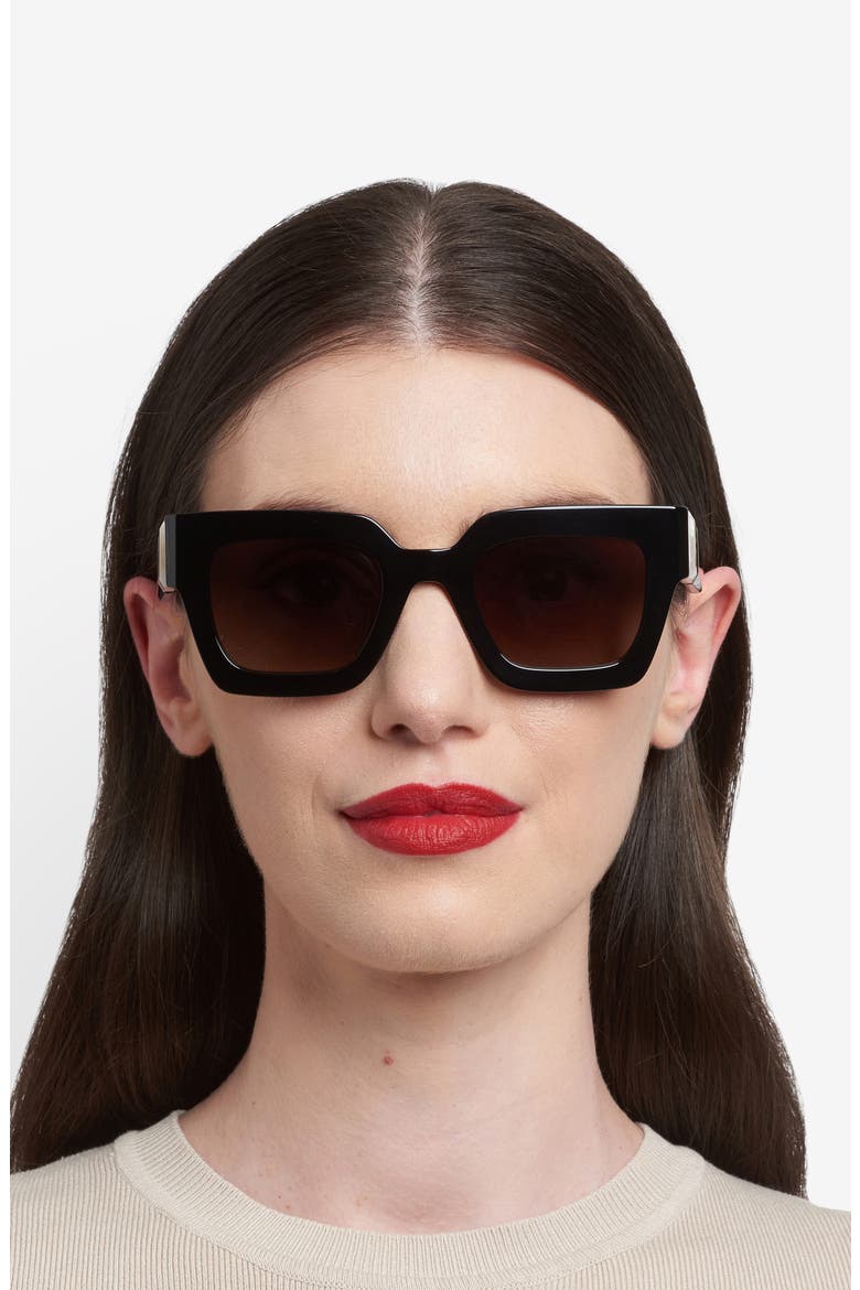 Her 49mm Square Sunglasses, Alternate, color, BLACK MARBLE/ BROWN SF