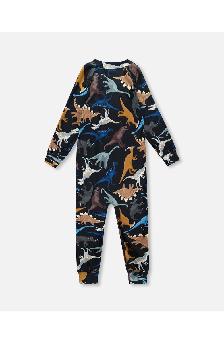 Deux par Deux One-Piece Thermal Underwear Dinosaur, Alternate, color, Black