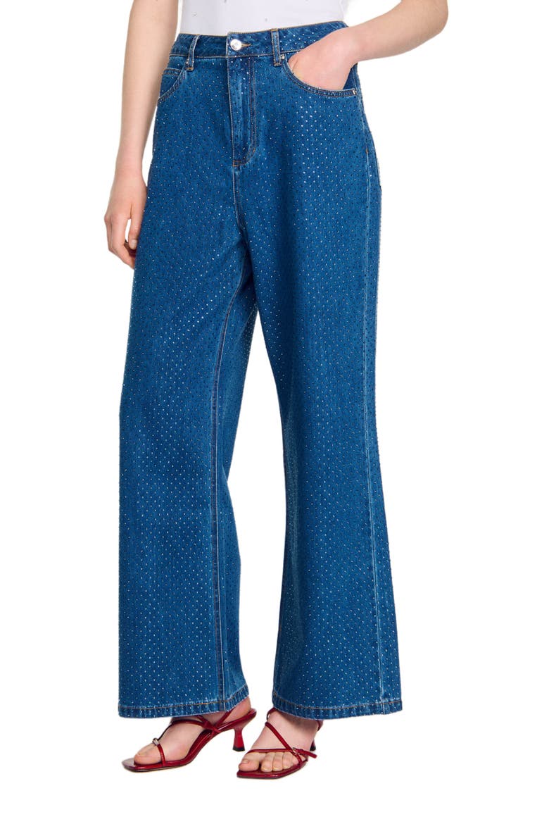 Wide-leg rhinestone jeans, Alternate, color, Blue jean