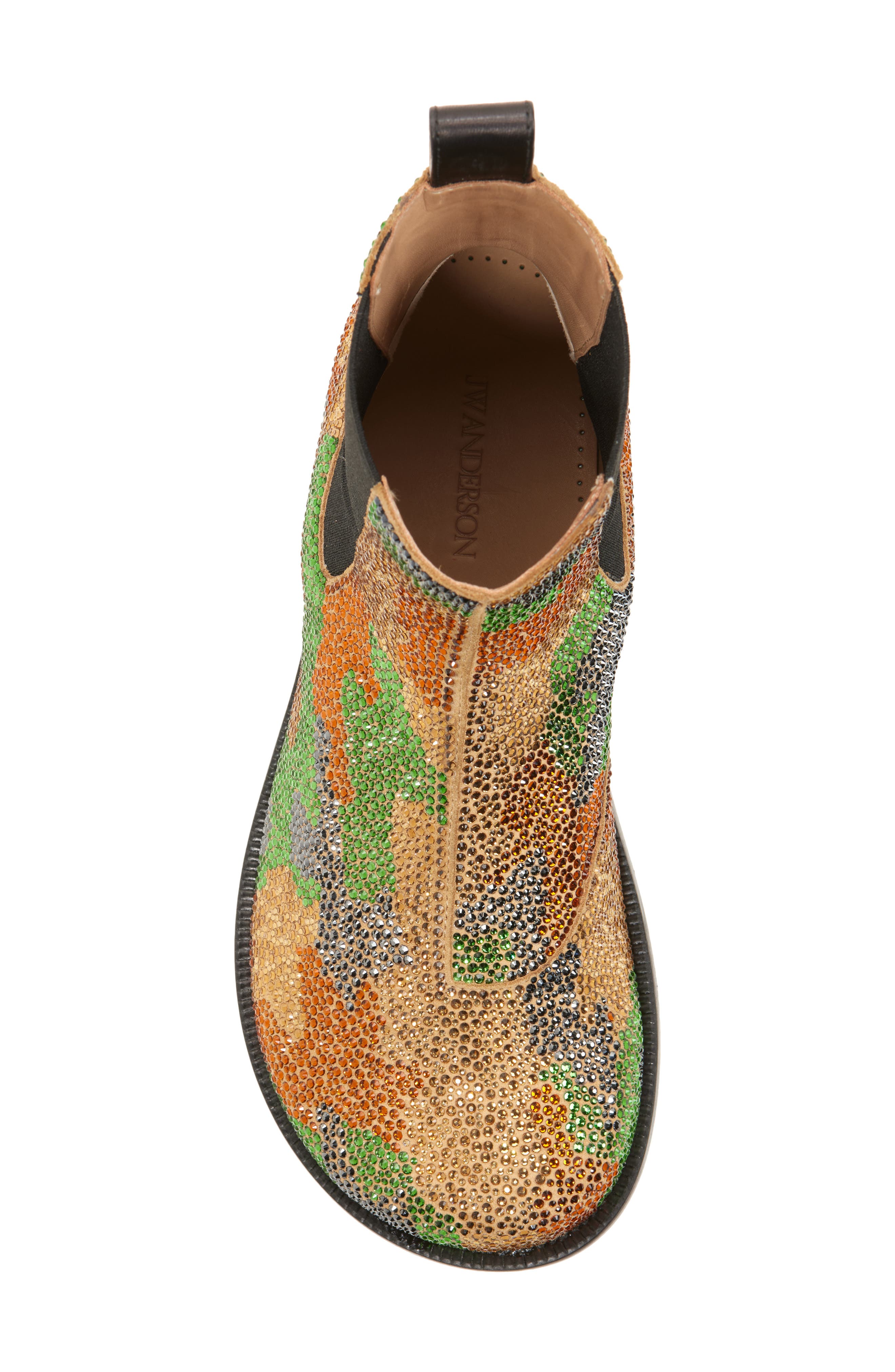 JW Anderson Camo Crystal Studded Chelsea Boot, Alternate, color, Military Green Multi