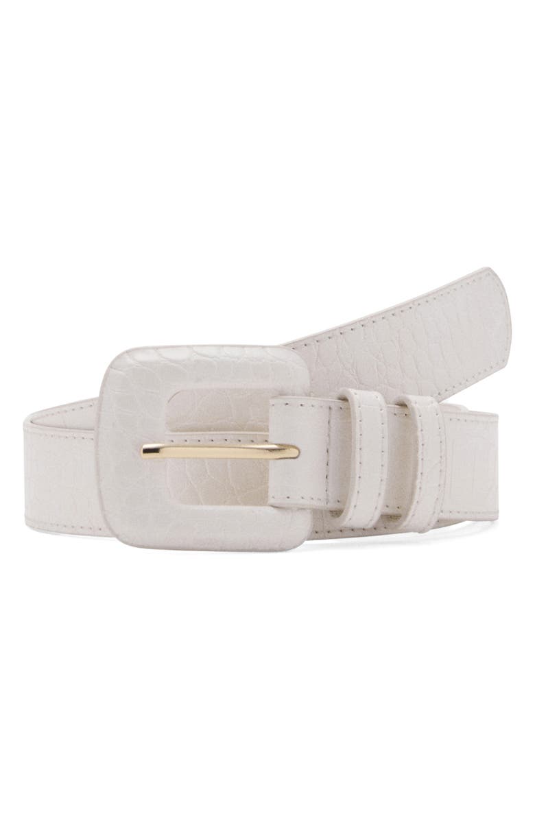 MANGO Crocodile Print Faux Leather Belt, Main, color, Ecru