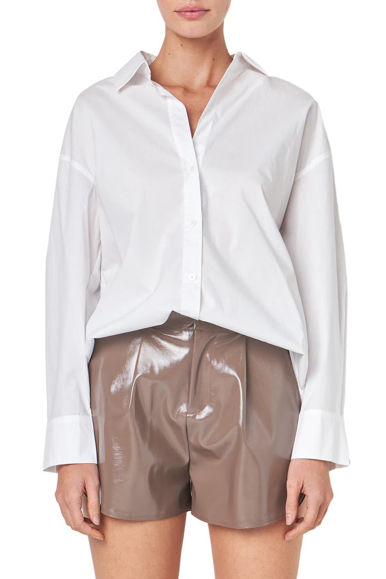 Oversize Cotton Button-Up Shirt, Main, color, WHITE