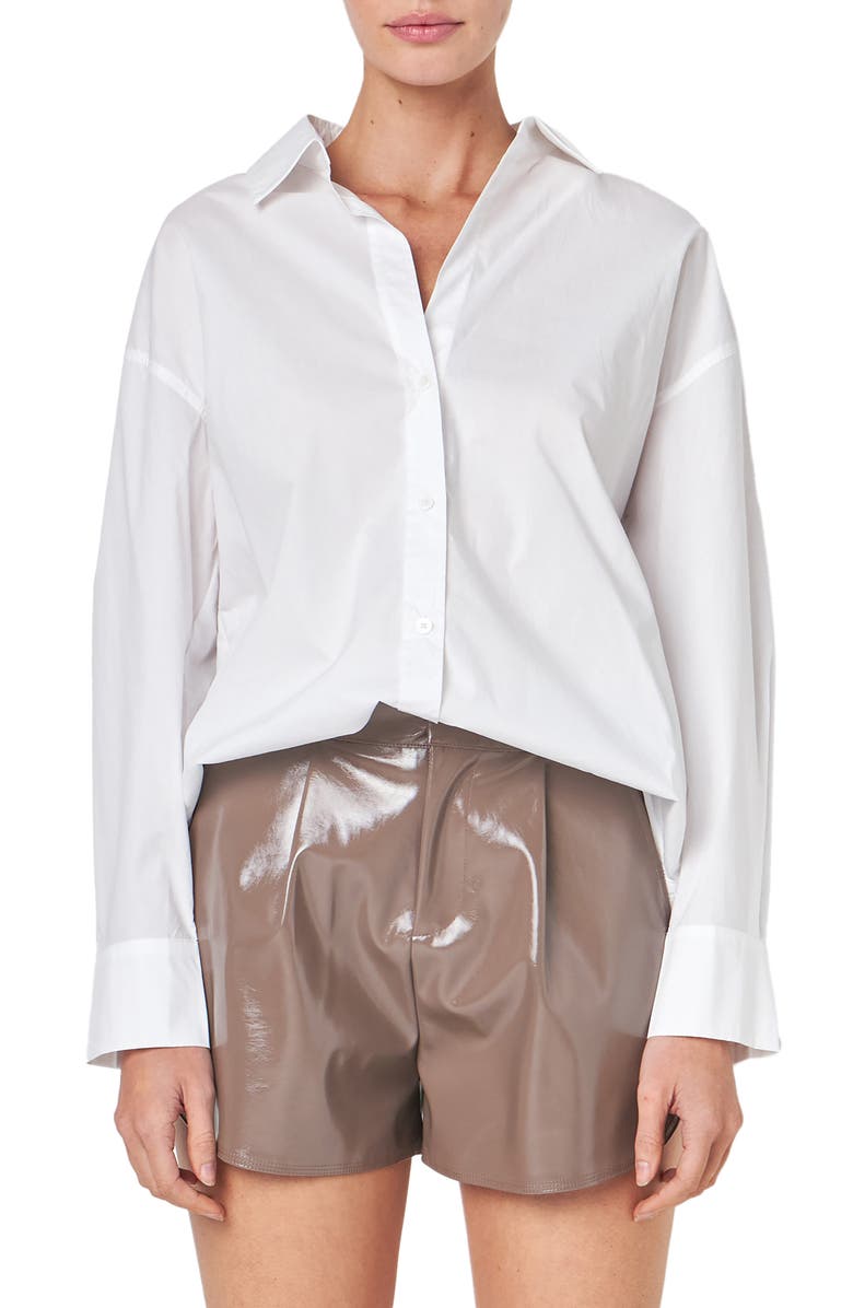 Grey Lab Oversize Cotton Button-Up Shirt, Main, color, White