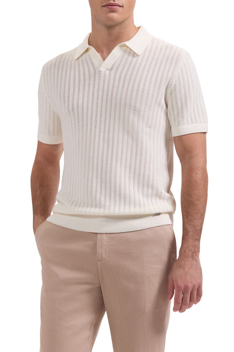 Pointelle Stitch Cotton & Silk Polo Sweater, Main, color, CHALK