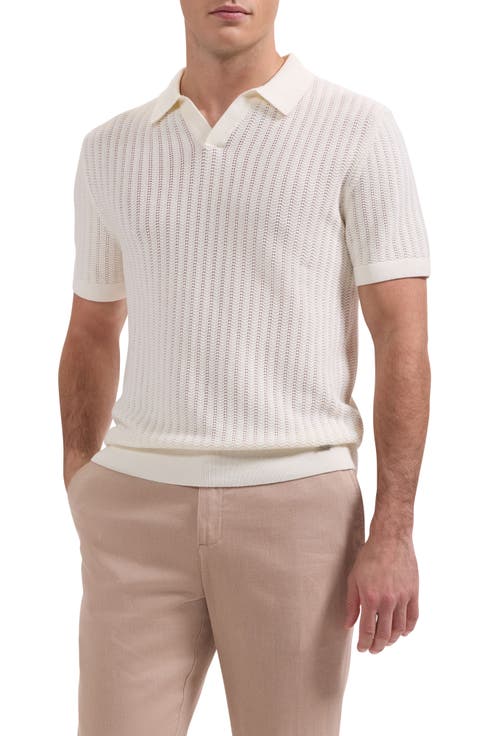 Pointelle Stitch Cotton & Silk Polo Sweater
