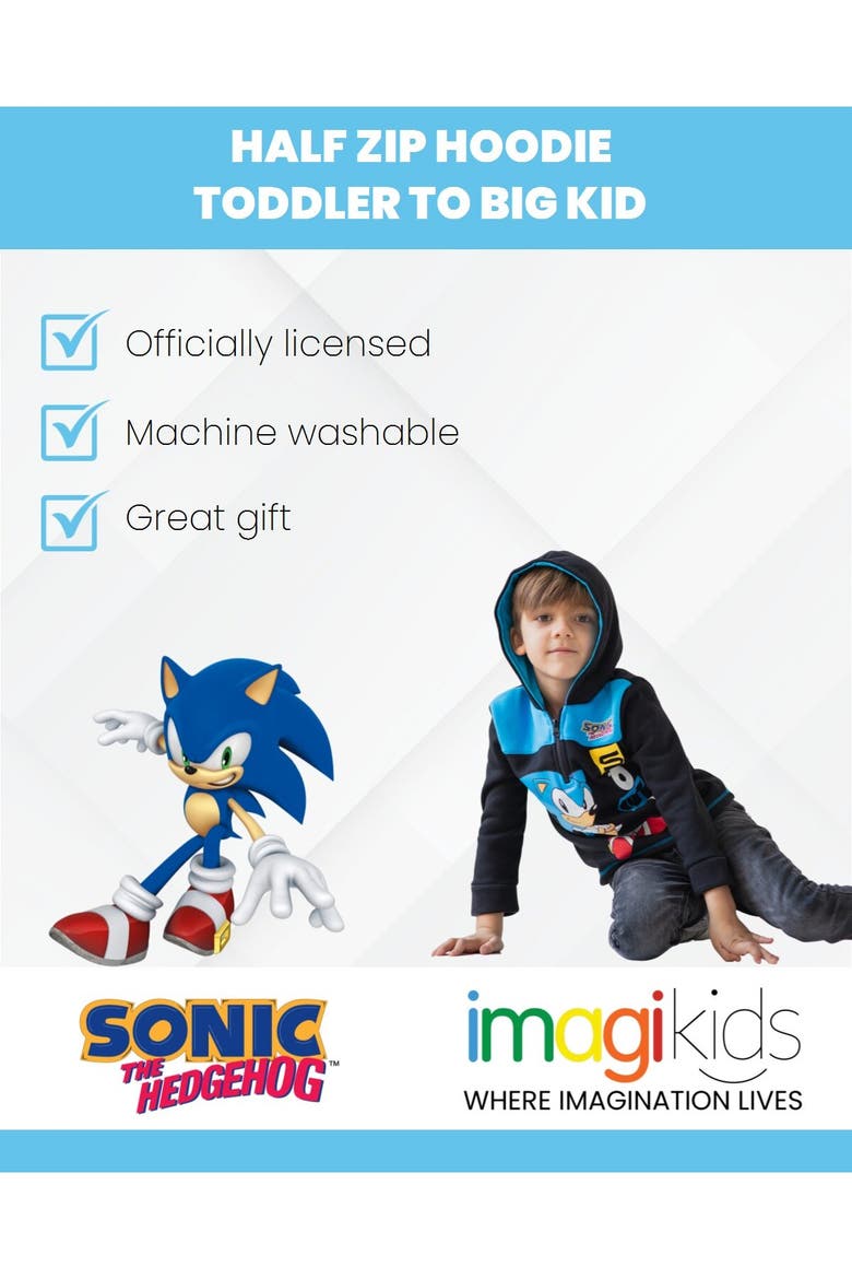 Sonic the Hedgehog Fleece Quarter-Zip Hooded Sweatshirt, Alternate, color, Sonic Cobalt Blue