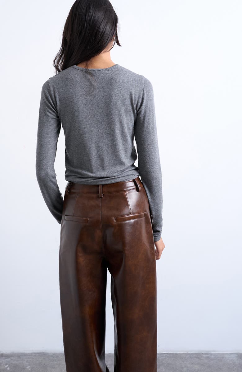 Topshop Long Sleeve Rib Top, Alternate, color, Grey