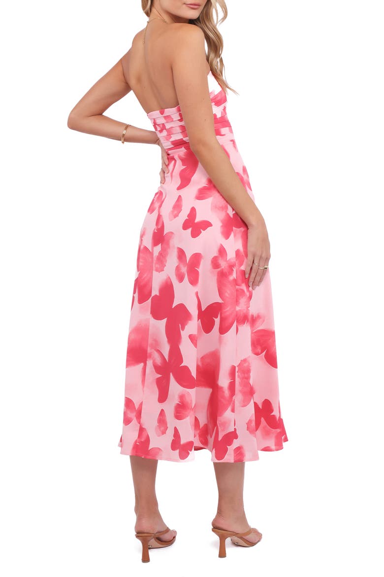 Kenna Print Strapless Midi Dress, Alternate, color, BUTTERFLY PRINT