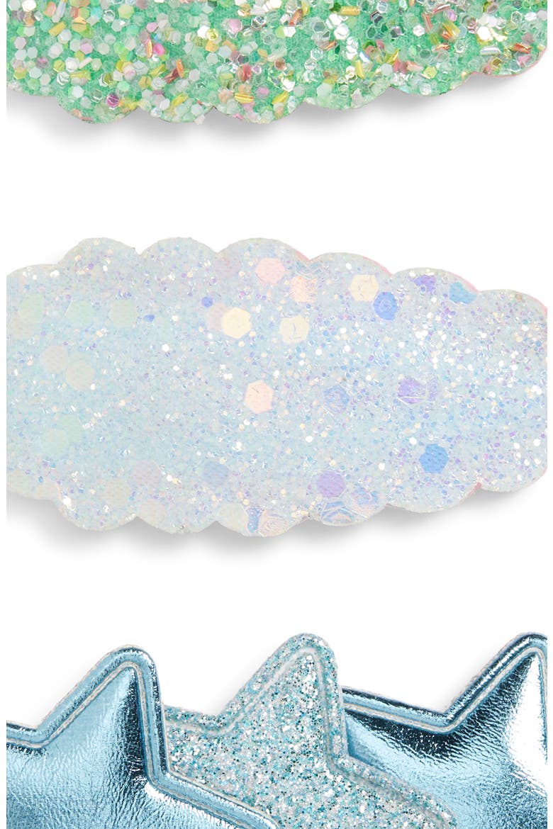 Kids' 3-Pack Assorted Star & Sparkle Hair Clips Set, Alternate, color, TEAL
