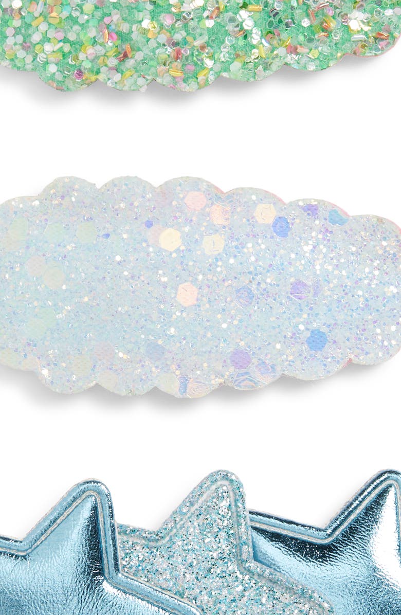 Cara Kids' 3-Pack Assorted Star & Sparkle Hair Clips Set, Alternate, color, Teal