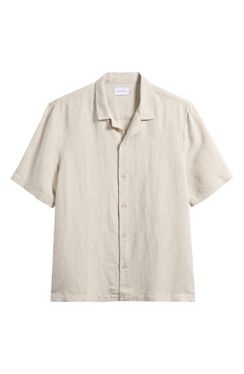 Topman Regular Fit Linen & Viscose Camp Shirt, Alternate, color, Stone