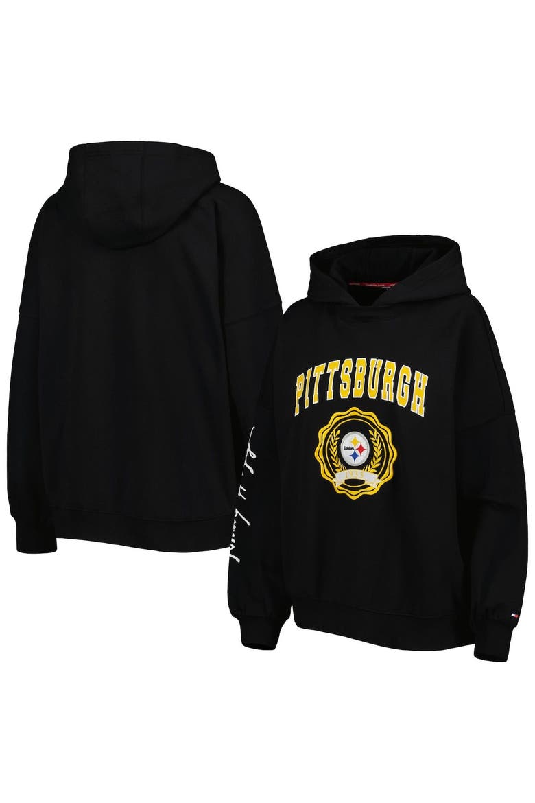 Women's Tommy Hilfiger Black Pittsburgh Steelers Becca Drop Shoulder Pullover Hoodie, Main, color, Black