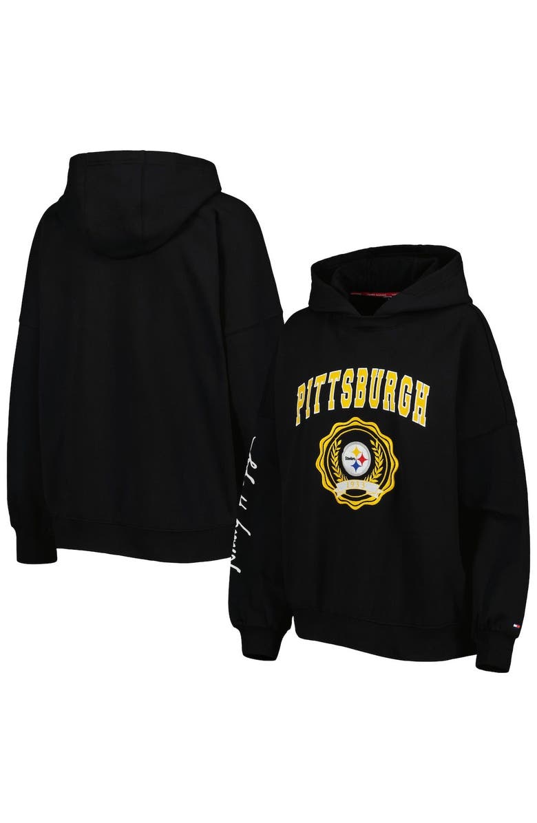 Tommy Hilfiger Women's Tommy Hilfiger Black Pittsburgh Steelers Becca Drop Shoulder Pullover Hoodie, Main, color, Black