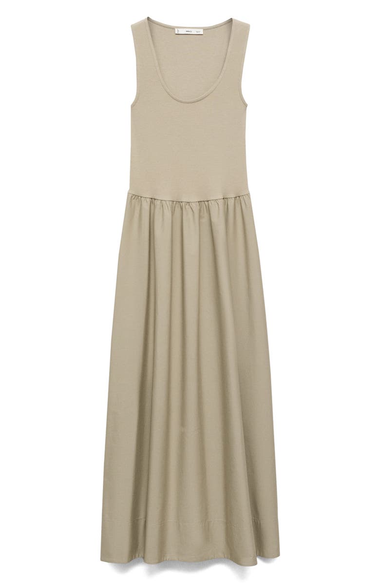 MANGO Mixed Media Fit & Flare Maxi Dress, Alternate, color, Khaki Green