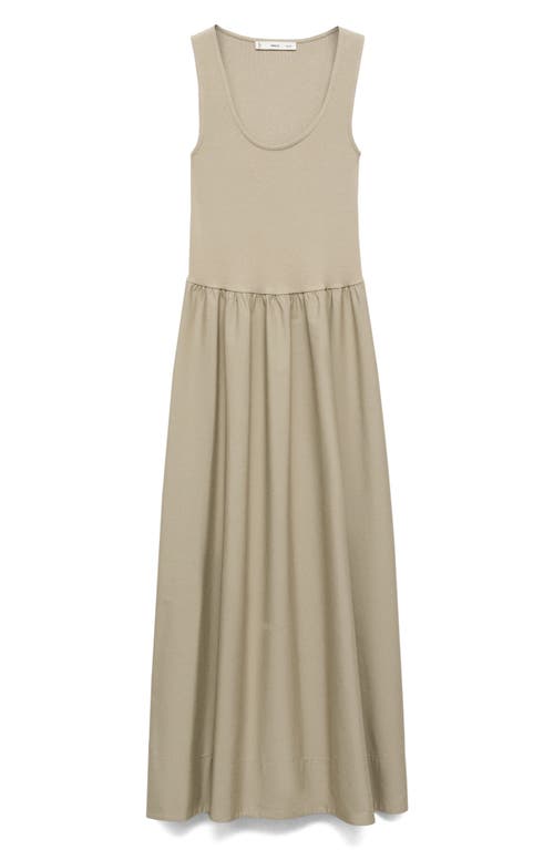Mango Flared Dress In Combined Fabric Khaki In Green