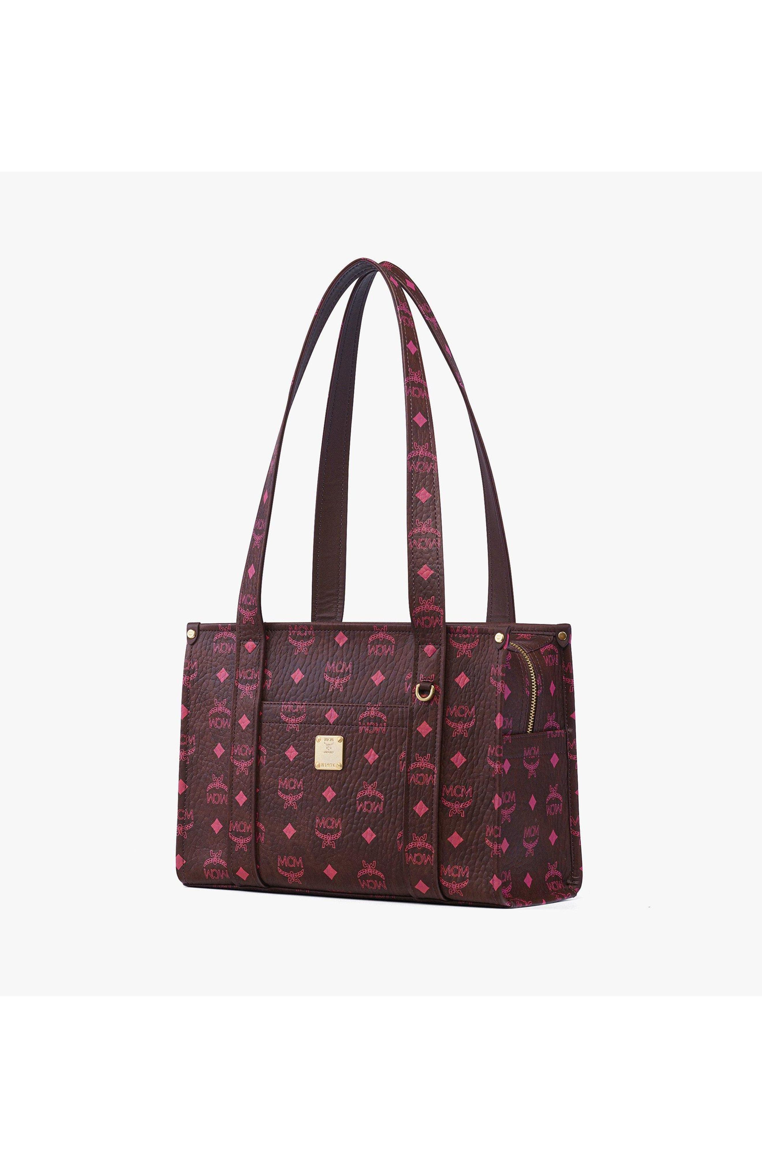 MCM Aren School Bag Tote in Visetos, Alternate, color, Cinnamon