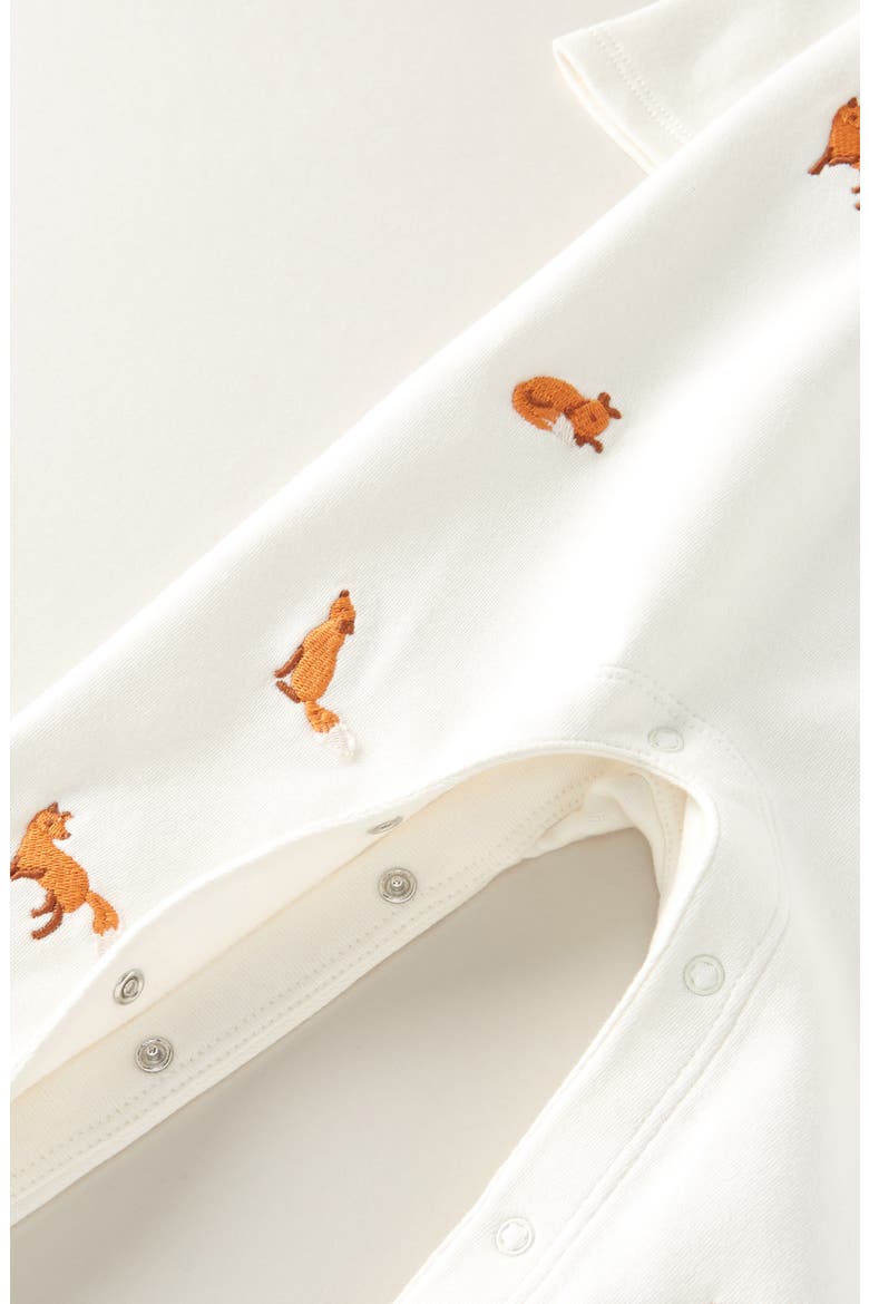Embroidered Cotton Footie, Alternate, color, IVORY EGRET FOX FRIENDS