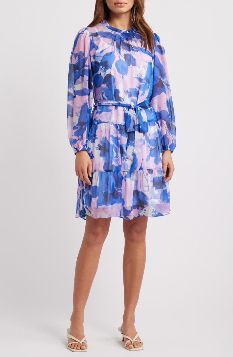 Julia Jordan Floral Long Sleeve Tiered Dress, Main, color, Blue Multi