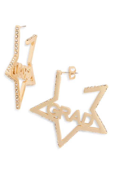 Grad CZ Star Hoop Earrings