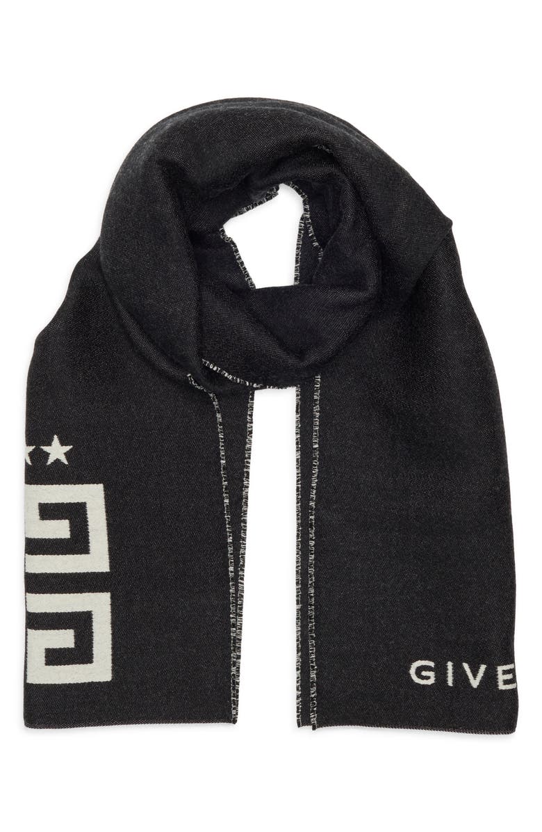 Givenchy Reversible Intarsia 4G Wool & Silk Scarf, Main, color, Black White
