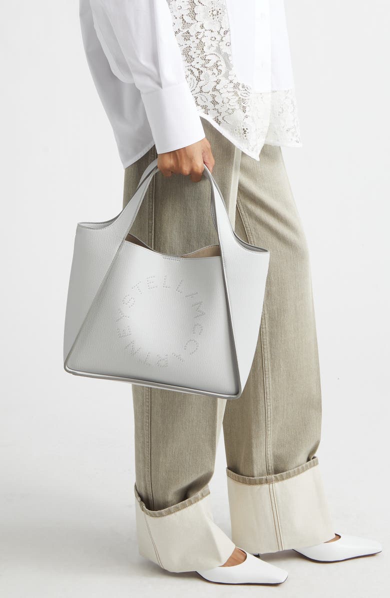 Stella McCartney Perforated Logo Faux Leather Crossbody Tote, Alternate, color, Pearl Grey
