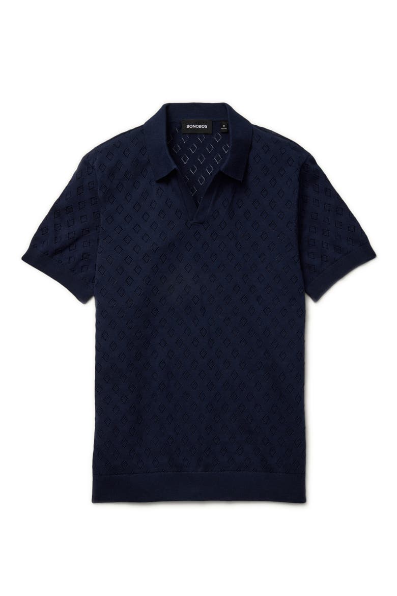 Johnny Collar Pointell Knit Polo, Alternate, color, NAVY