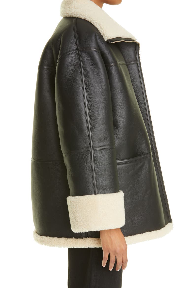 Totême Menfi Oversize Genuine Shearling Coat, Alternate, color, BLACK/OFF-WHITE 913