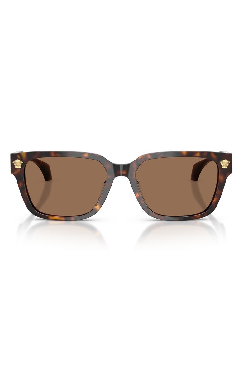 Versace 56mm Rectangular Sunglasses, Main, color, Havana / Dark Brown