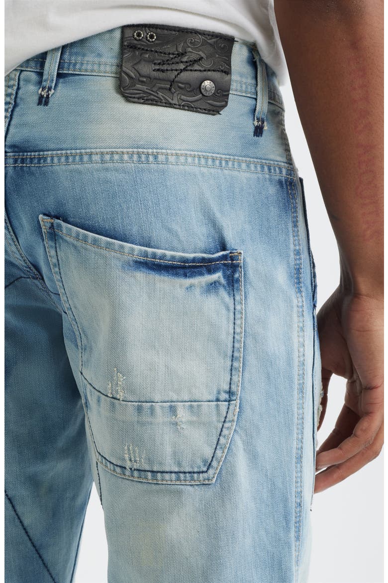 Five Pocket Distressed Slim Straight Leg Jeans, Alternate, color, HEAVLY