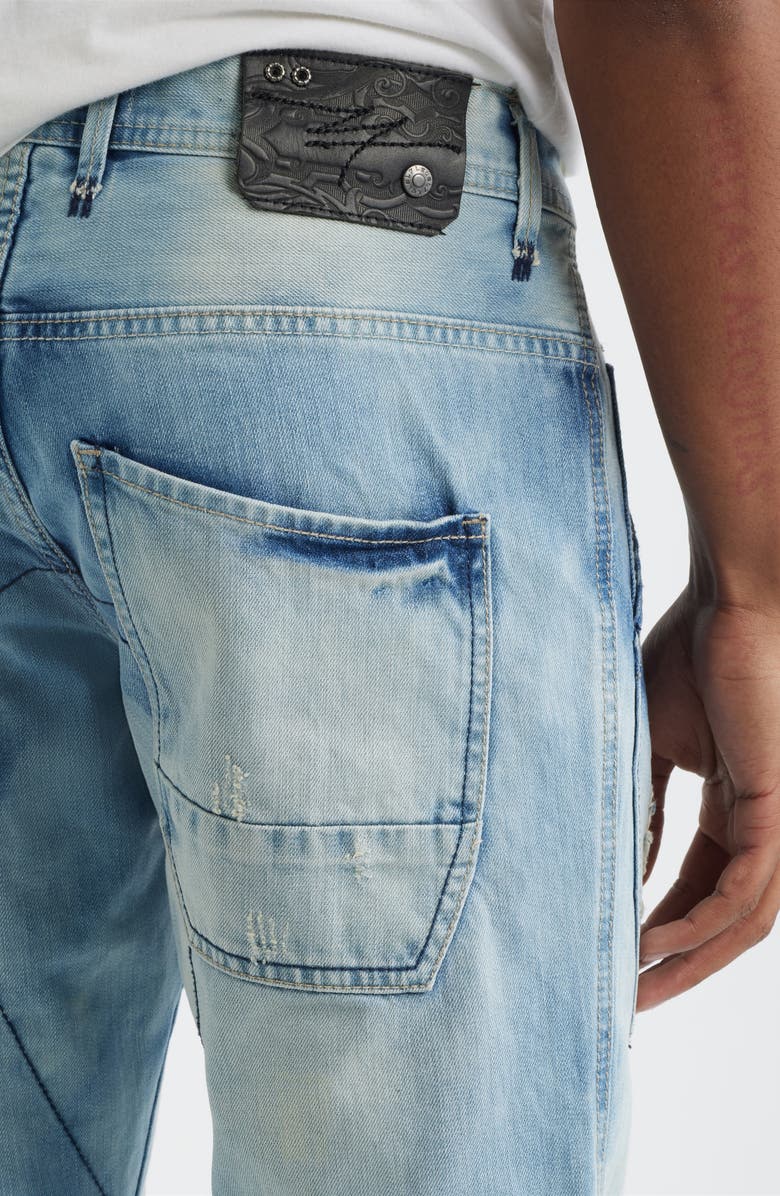 LEVEL 7 Five Pocket Distressed Slim Straight Leg Jeans, Alternate, color, Heavly