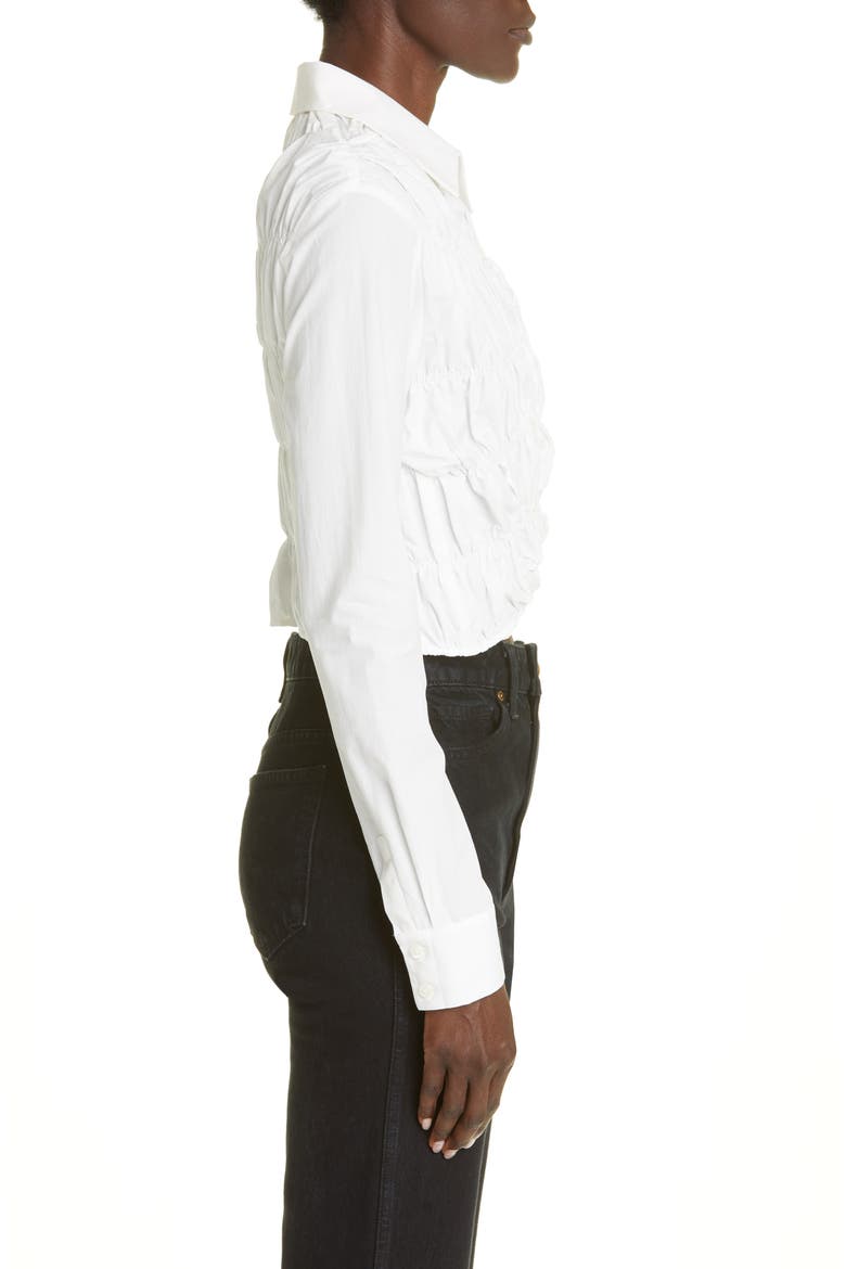 The Brena Shirred Cotton Poplin Crop Top, Alternate, color, WHITE