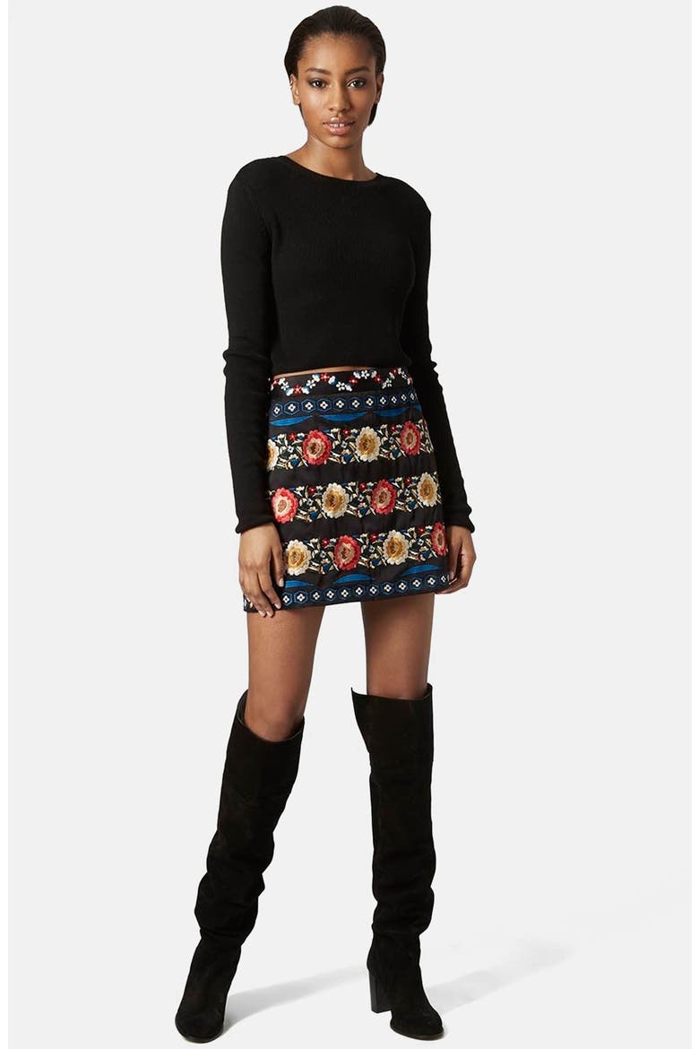 Embroidered A-Line Skirt, Alternate, color, BLACK MULTI