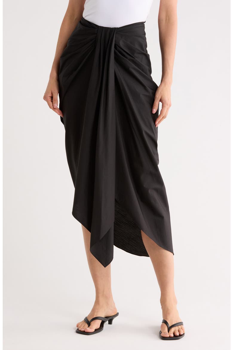 Rhodes Cotton Pleated Waist Asymmetric Skirt, Main, color, BLACK