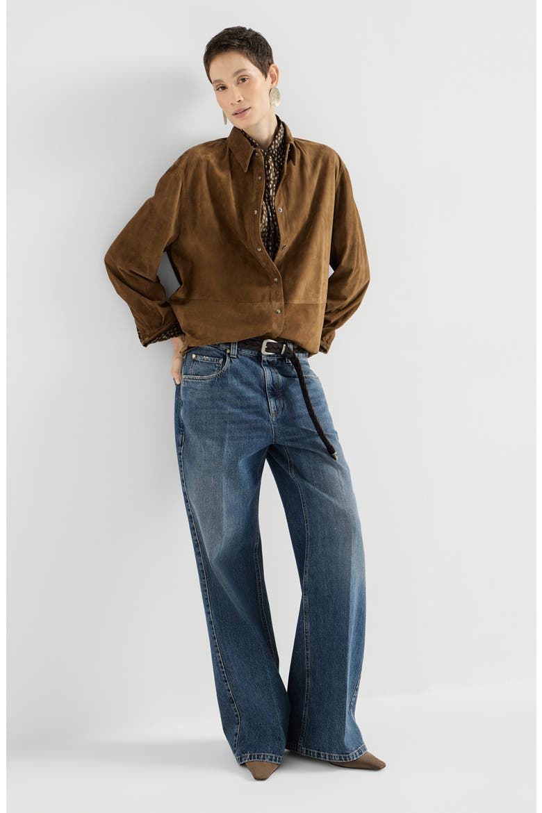 Authentic denim contemporary loose trousers with monili, Alternate, color, Denim
