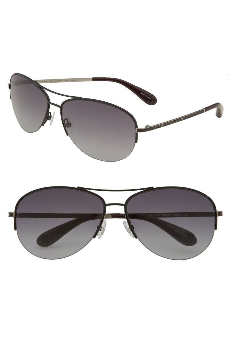 59mm Rimless Aviator Sunglasses, Main, color, SHINY BLACK