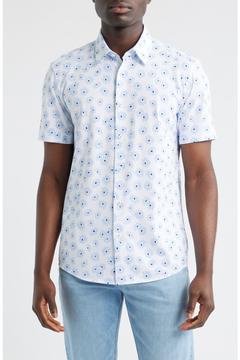 Roan Ken Floral Short Sleeve Button-Up Shirt, Main, color, LIGHT BLUE