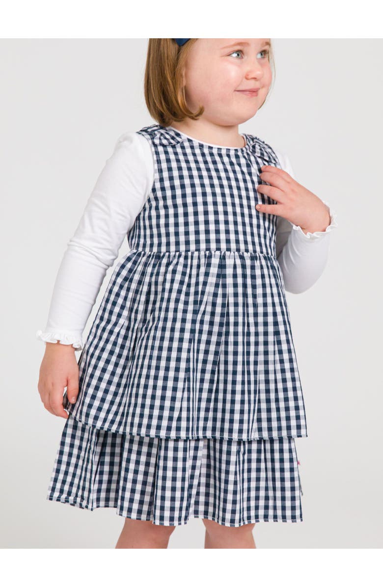 RuffleButts Woven Bow Jumper Dress, Alternate, color, Classic Dark Navy Gingham