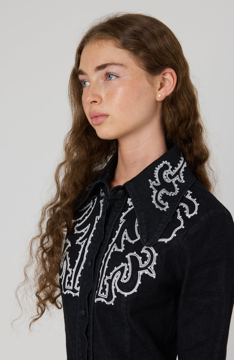 By Tess Collection Wren Dress, Alternate, color, Black Denim